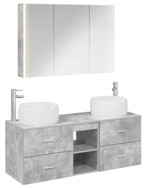 Fürdőszoba bútor szett 4 pcs Betonszürke Szerelt fa és Üveg