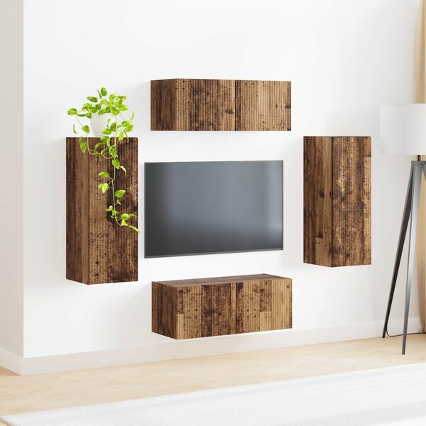 TV falit kabinet szett Falra szerelhető 4 pcs Öreg fa Faanyag
