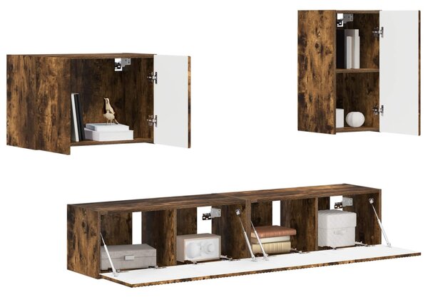 TV falit kabinet szett 4 pcs Füstölt tölgy Faanyag