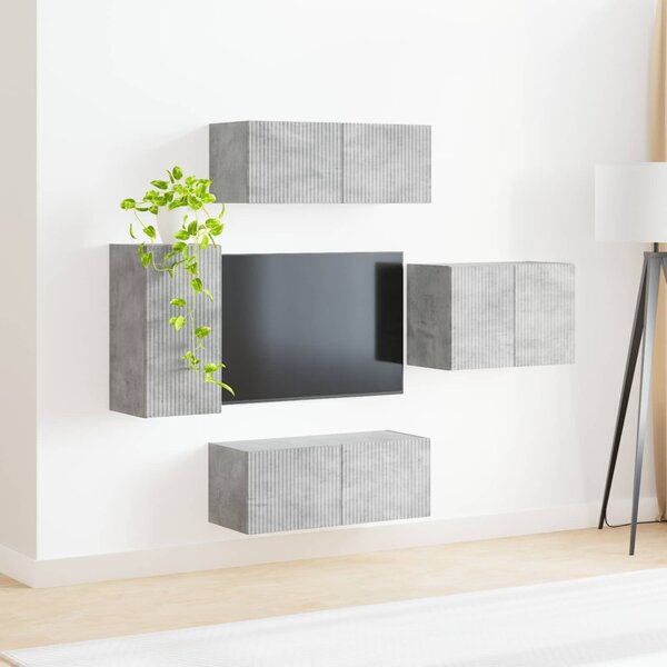 TV falit kabinet szett 4 db Beton Szürke Szerelt Fa