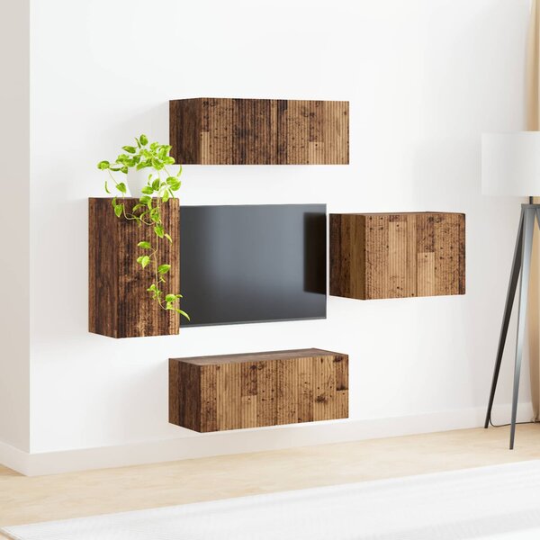 TV falit kabinet szett Falra szerelhető 4 pcs Öreg fa Faanyag