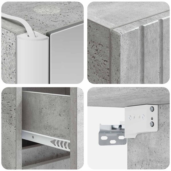 Fürdőszoba bútor szett 4 pcs Betonszürke Szerelt fa és Üveg