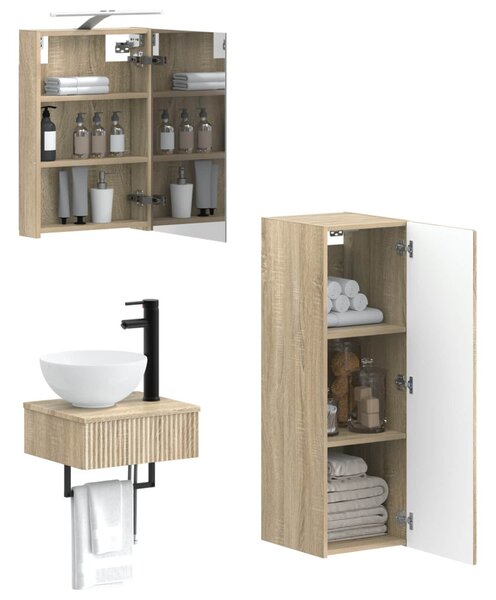 Fürdőszobai Szekrény Szett 4 pcs Sonoma Tölgy