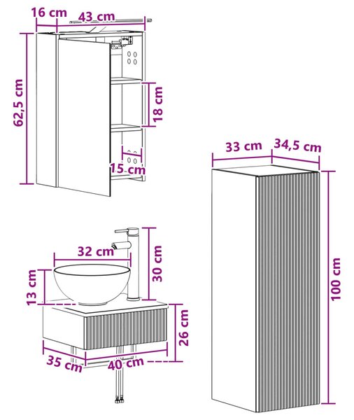 Fürdőszobai Szekrény Szett 4 pcs Fehér 43 x 16 x 62,5 cm