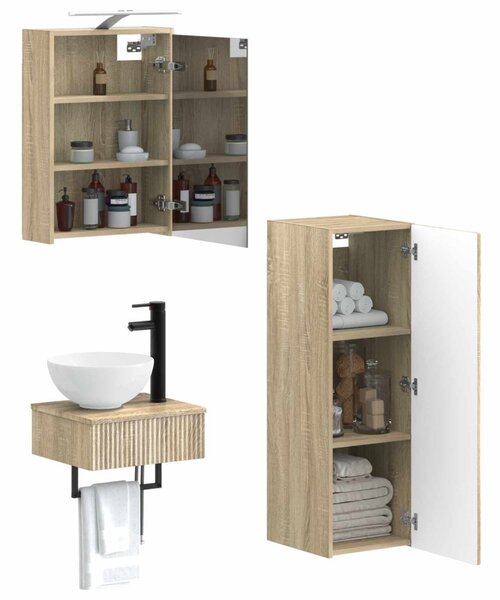 Fürdőszobai Szekrény Szett 4 pcs Sonoma Tölgy 43 x 16 x 62,5 cm