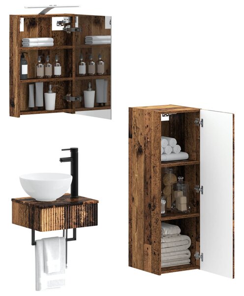 Fürdőszobai Szekrény Szett 4 pcs Antik Fa 40 x 10,5 x 60,5 cm