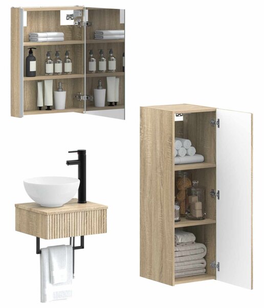 Fürdőszobai Szekrény Szett 4 pcs Sonoma Tölgy