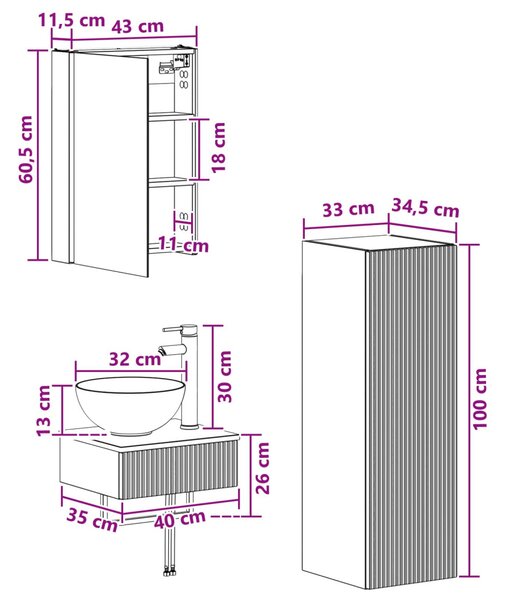 Fürdőszobai Szekrény Szett 4 pcs Fehér 43 x 11,5 x 60,5 cm