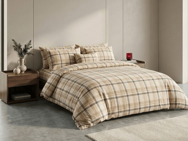 Mikroplüss ágyneműhuzat PLAID krémszínű Ágyneműhuzat mérete: 2 db 70 x 90 cm | 200 x 220 cm