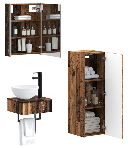 Fürdőszobai Szekrény Szett 4 pcs Antik Fa 43 x 11,5 x 60,5 cm