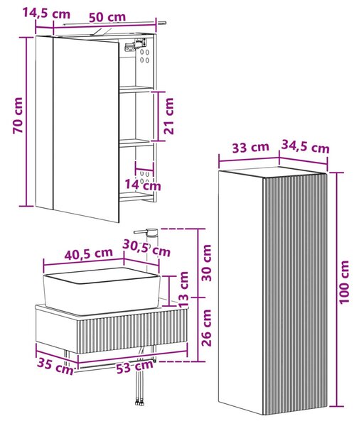Fürdőszobai Szekrény Szett 4 pcs Fehér 50 x 14,5 x 70 cm