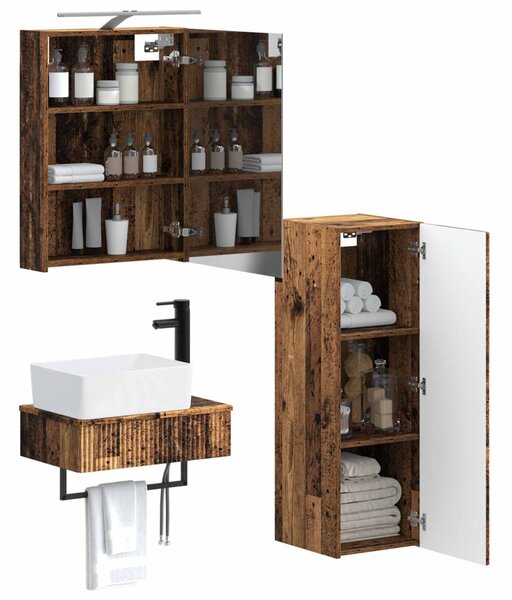 Fürdőszobai Szekrény Szett 4 pcs Antik Fa 50 x 14,5 x 70 cm
