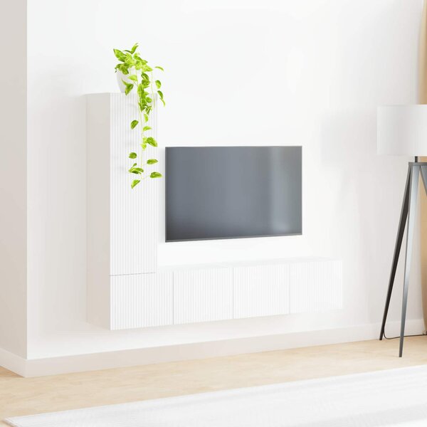 TV szekrény garnitúra Falra szerelhető 3 pcs Fehér Faanyag