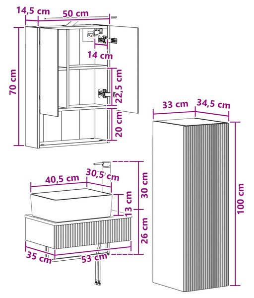 Fürdőszobai Szekrény Szett 4 pcs Kézműves Tölgy