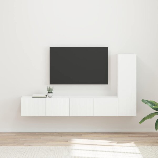 TV szekrény garnitúra Falra szerelhető 3 pcs Fehér Faanyag