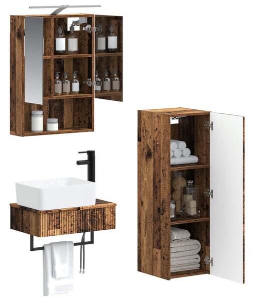 Fürdőszobai Szekrény Szett 4 pcs Antik Fa 50 x 14,5 x 70 cm