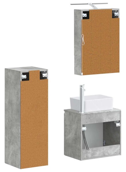 Fürdőszoba bútor szett 4 pcs Betonszürke Szerelt fa és Üveg
