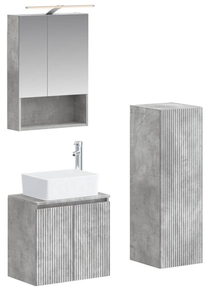 Fürdőszoba bútor szett 4 pcs Betonszürke Szerelt fa és Üveg