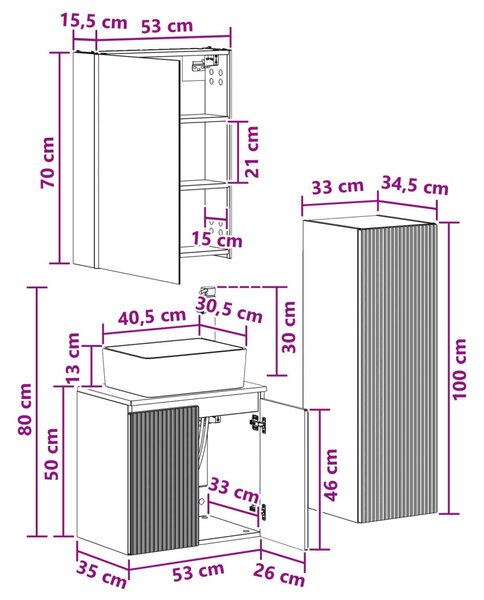 Fürdőszoba bútor szett 4 pcs Fehér Szerelt fa és Üveg