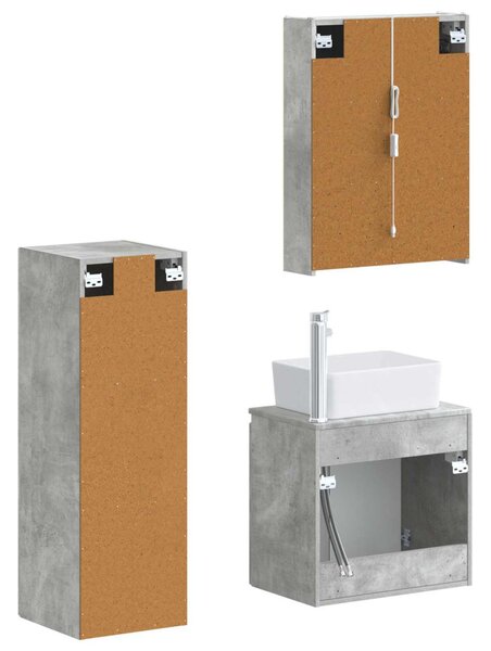 Fürdőszoba bútor szett 4 pcs Betonszürke Szerelt fa és Üveg