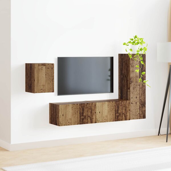 TV szekrény garnitúra Falra szerelhető 4 pcs Öreg fa Faanyag