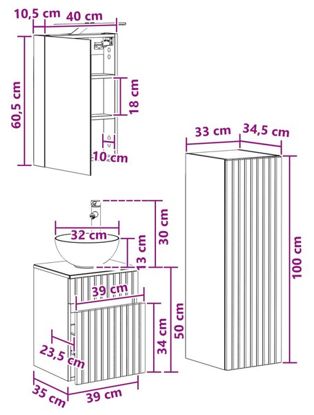 Fürdőszoba bútor szett 4 pcs Antik Fa Szerelt fa és Üveg
