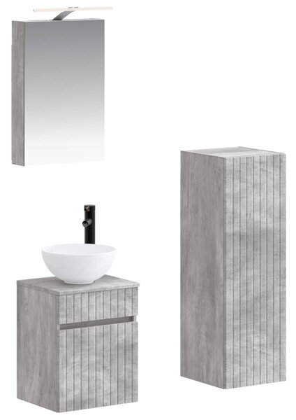 Fürdőszoba bútor szett 4 pcs Betonszürke Szerelt fa és Üveg