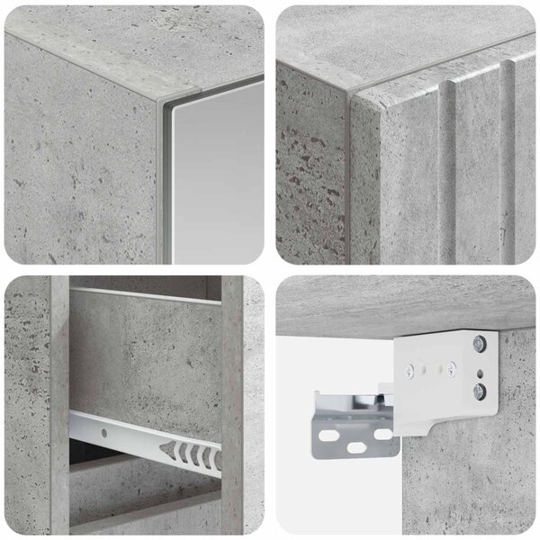 Fürdőszoba bútor szett 4 pcs Betonszürke Szerelt fa és Üveg