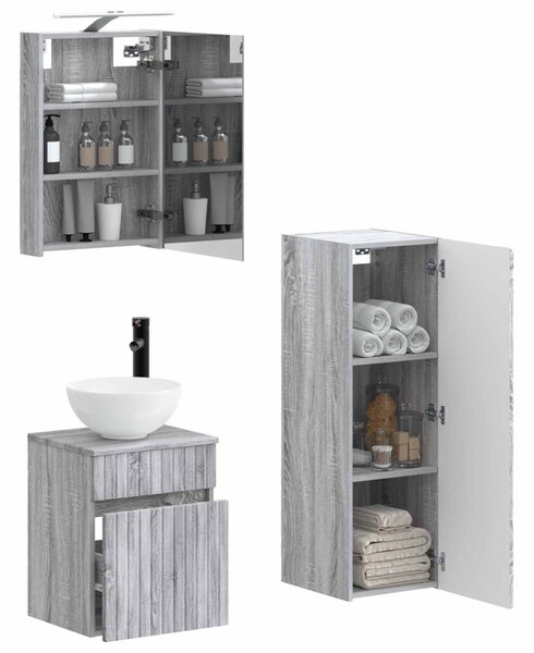 Fürdőszoba bútor szett 4 pcs Szürke Sonoma Szerelt fa és Üveg