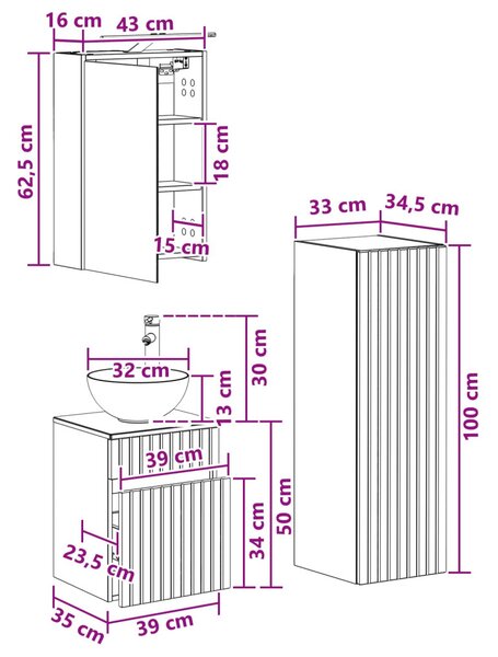 Fürdőszoba bútor szett 4 pcs Fehér Szerelt fa és Üveg