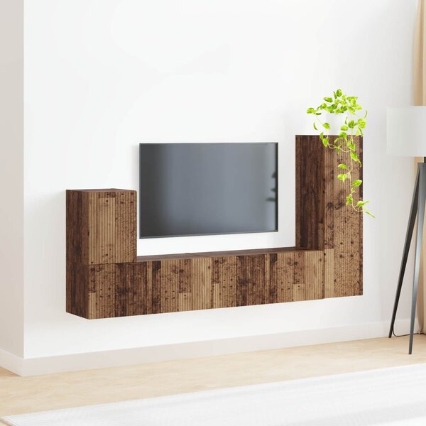 TV szekrény garnitúra Falra szerelhető 3 pcs Öreg fa Faanyag