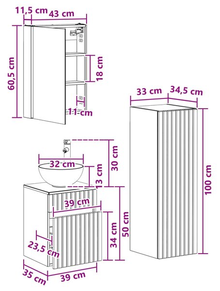 Fürdőszoba bútor szett 4 pcs Betonszürke Szerelt fa és Üveg