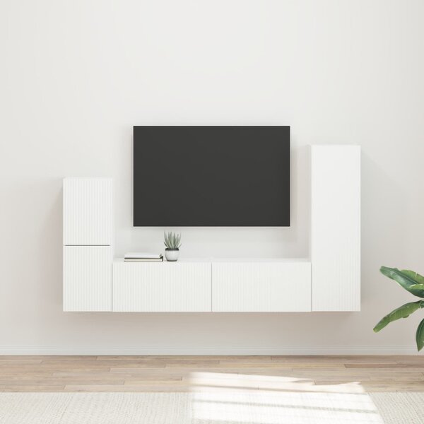 TV szekrény garnitúra Falra szerelhető 4 pcs Fehér Faanyag