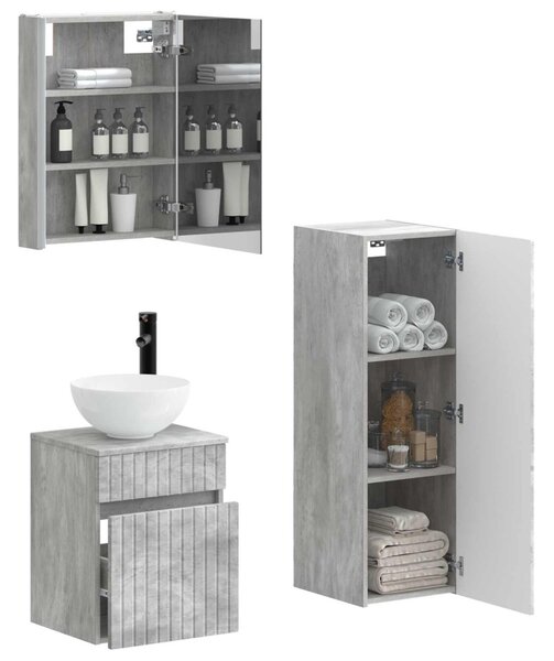 Fürdőszoba bútor szett 4 pcs Betonszürke Szerelt fa és Üveg