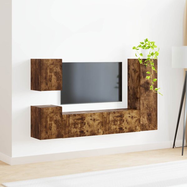 TV szekrény garnitúra 4 pcs Füstölt tölgy Faanyag