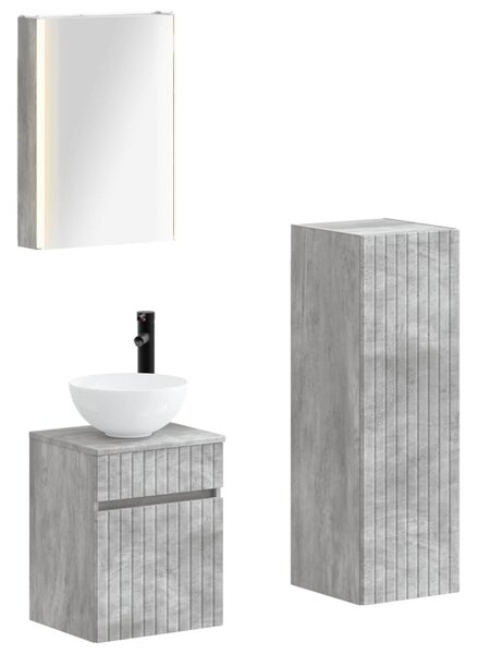 Fürdőszoba bútor szett 4 pcs Betonszürke Szerelt fa és Üveg