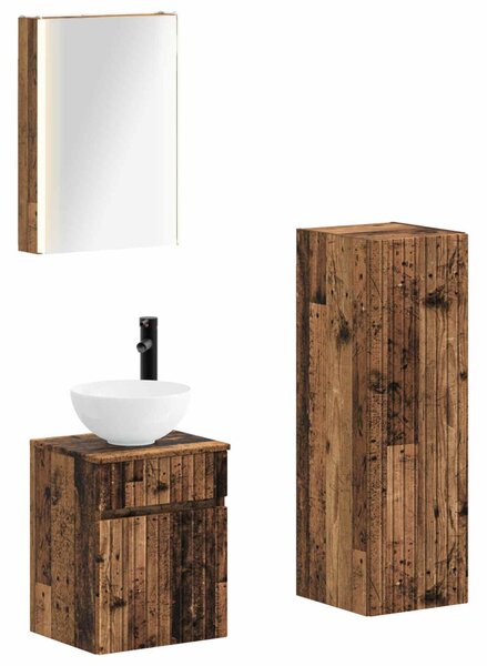 Fürdőszoba bútor szett 4 pcs Antik Fa Szerelt fa és Üveg
