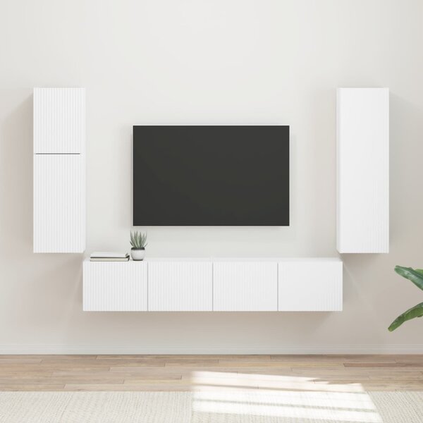 TV szekrény garnitúra Falra szerelhető 4 pcs Fehér Faanyag