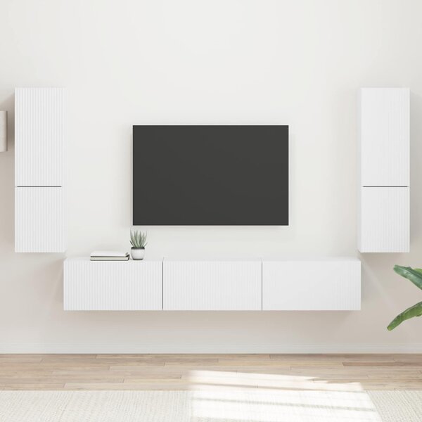 TV szekrény garnitúra Falra szerelhető 4 pcs Fehér Faanyag
