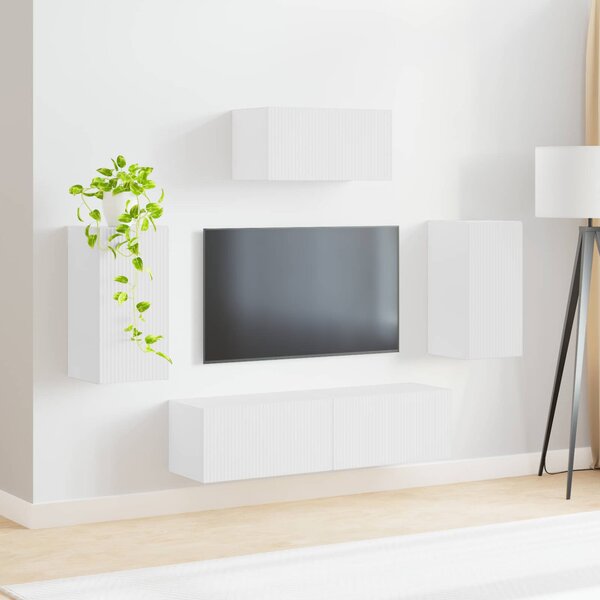 TV szekrény garnitúra Falra szerelhető 5 pcs Fehér Faanyag