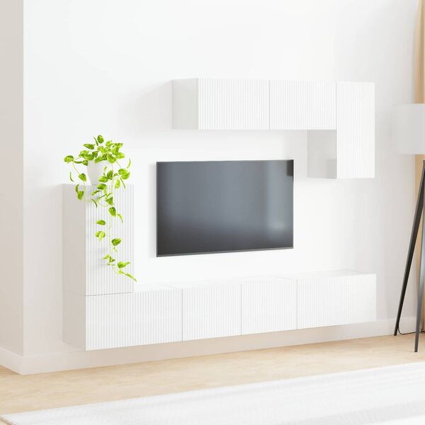 TV szekrény garnitúra 4 pcs Magas Fényű Fehér Faanyag