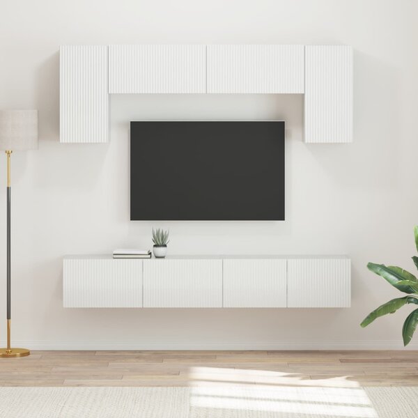 TV szekrény garnitúra 4 pcs Magas Fényű Fehér Faanyag