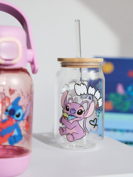 Sinsay - Üveg bögre fedéllel és szívószállal Lilo & Stitch - többszínű