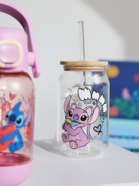 Sinsay - Üveg bögre fedéllel és szívószállal Lilo & Stitch - többszínű