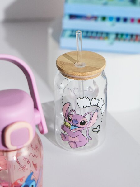 Sinsay - Üveg bögre fedéllel és szívószállal Lilo & Stitch - többszínű