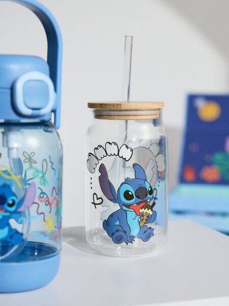 Sinsay - Üveg bögre fedéllel és szívószállal Stitch - többszínű