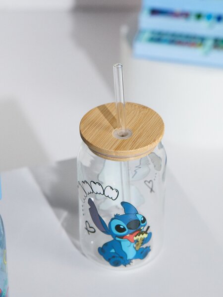Sinsay - Üveg bögre fedéllel és szívószállal Stitch - többszínű