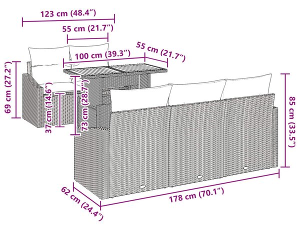 Kert étkező szett párnával 6 pcs Fekete és Kékeszöld