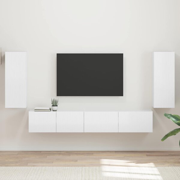 TV szekrény garnitúra 4 db Magas Fényű Fehér Szerelt Fa