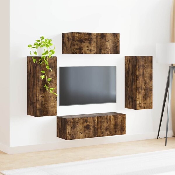 TV szekrény garnitúra 4 pcs Füstölt tölgy Faanyag